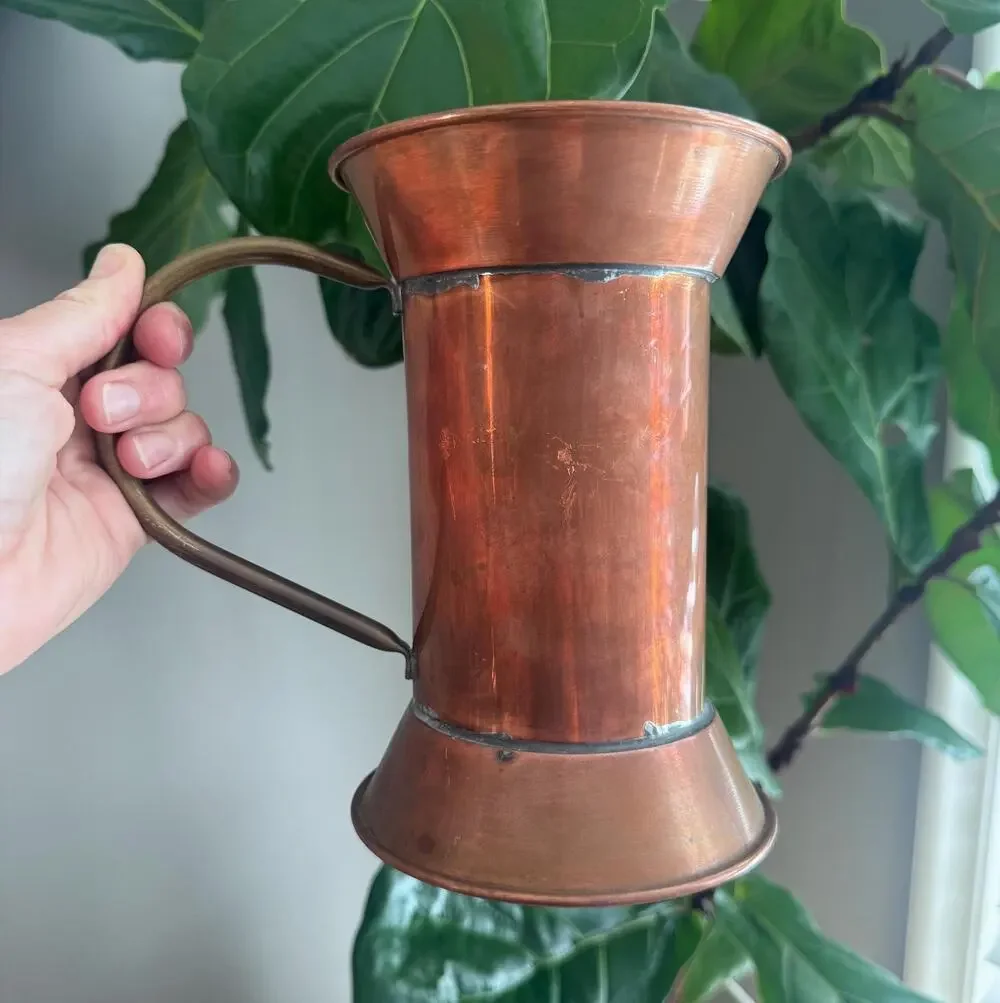Vintage Rustic Copper Brass Pitcher or Vase 9